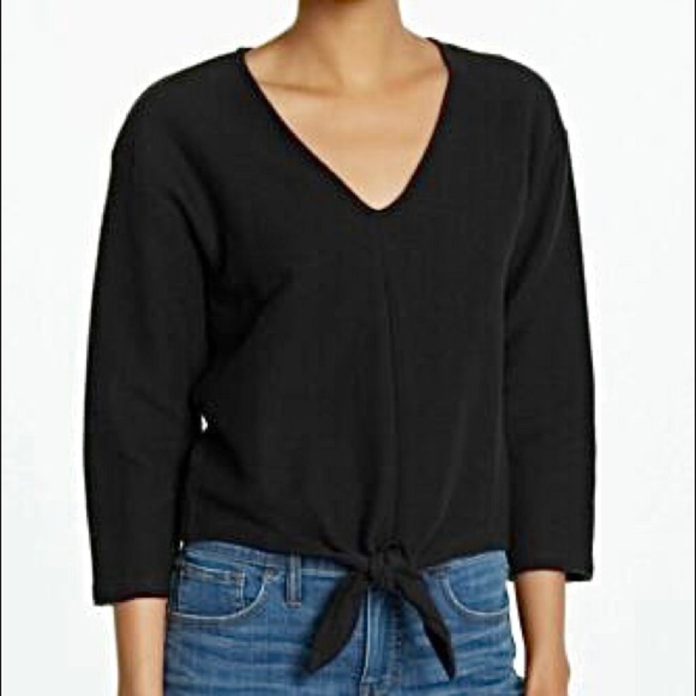 Madewell Texture & Thread Black Front Tie Top